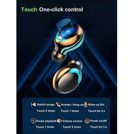 VleenVl Headphones, TWS Earbuds 5.0 Headphones with 8D HiFi Stereo, Earphones Case, Sweatproof/Touch Control, Black, YX-01