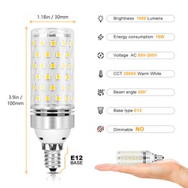 inShareplus E12 LED Bulbs, 16W E12 Base LED Light Bulb, Warm White Soft White 3000K, CRI80+, 1500LM 100W Equivalent, LED Chandelier Bulbs, Not Dimmable, 12Pack