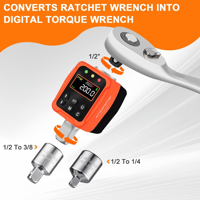 ATsafepro Digital Torque Adapter 1/2" 10-200 Nm,Digital Torque Wrench with