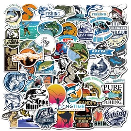 50Pcs Go Fishing Club Stickers Outdoor Catch Fish Adventure Waterproof Vinyl Sticker Pike Hunter Fishermrn Water Bottles Tackle Box Truck Car Bike Decor Decals