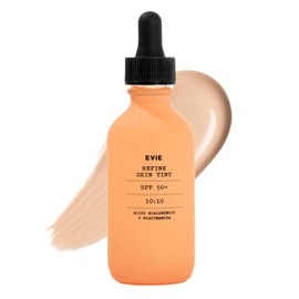 EVIE | Refine Skin Tint 10:10 Base de Maquillaje con Cobertura Ligera/Media | Subtono Ligeramente Amarillo | SPF +50 Protector Solar | Hidratación con Ácido Hialurónico | Maquillaje Líquido
