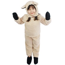 FeMereina Kids Sheep Costume Fuzzy Long Sleeve Sweatshirt + Pants + Gloves + Soccks Little Lamb Cute Christmas Outfit (Beige, M)