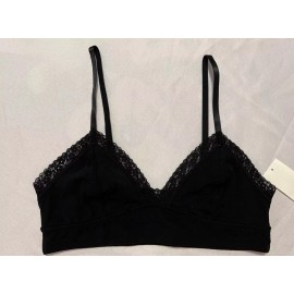 Jenni On Repeat Wide Lace Trim Cotton Bralette Black Size Medium  New