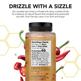 Drizzle Hot Honey - All Natural Raw Spicy Honey Sauce, Infused with Organic Chilies, Unfiltered & Unheated, Versatile Use for Cooking, Certified Kosher, Gluten Free - 11.6 oz (330 g)