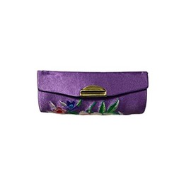 Satin Embroidery Lipstick Case Holder w/Mirror (Purple)