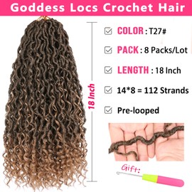 RuiYok Goddess Locs Crochet Hair 18 Inch 8Packs Ombre Faux Locs Crochet Hair with Curly Ends Pre-looped River Locs Crochet Hair Boho Hippie Locs Synthetic Hair Extensions(#T27)