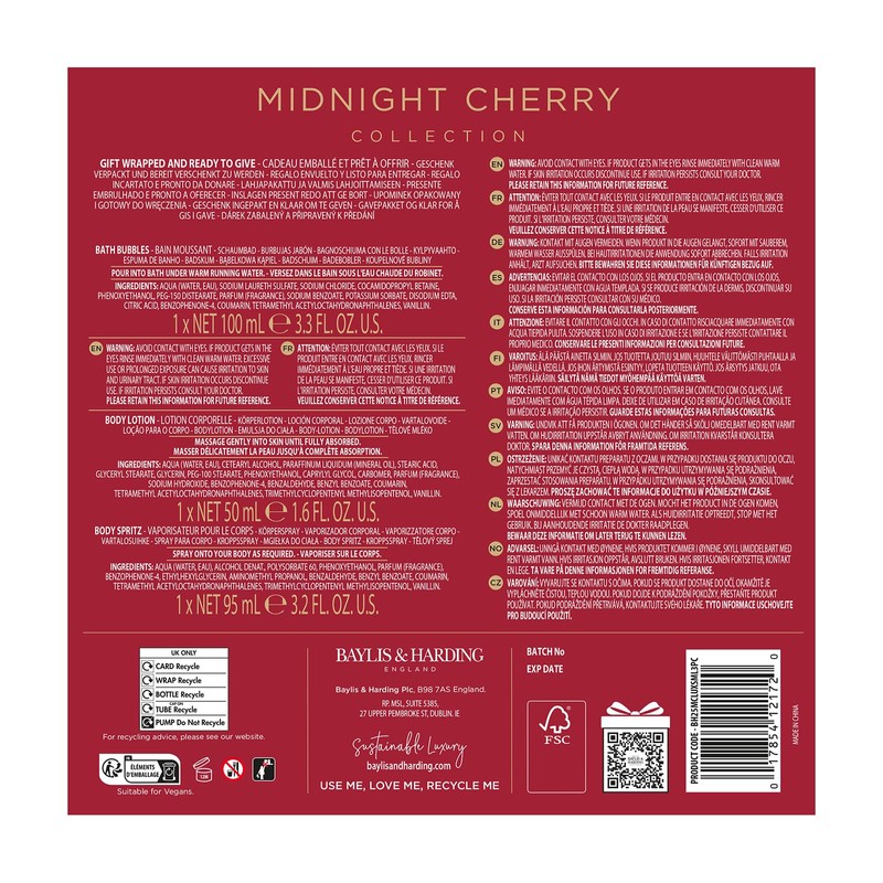 Baylis & Harding Midnight Cherry Gift Wrapped Pamper Trio Gift