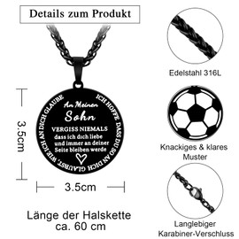VU100 Son Necklace Gifts for Son Football/Basketball Necklace for Boy To My Son Necklace Gifts for Son from Mum Dad Inspirational Gifts Birthday Gifts for Son Boy, Stainless Steel, No Gemstone