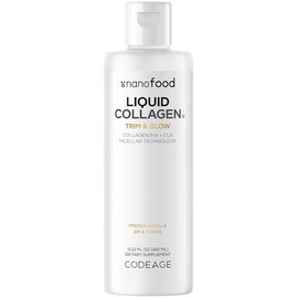 Codeage Suplemento de Colágeno Líquido Sabor Vainilla, Beauty Trim & Glow, Péptidos de Colágeno Liposomal, Ácido Linoleico Conjugado Con Cla, Ácido Hialurónico, Vitamina E, Hidrolizado, Sin Omg, 453 M