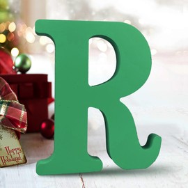 AOCEAN 6 Inch Green Wood Letters Unfinished Wood Letters for Wall Decor Decorative Standing Letters Slices Sign Board Decoration for Craft Home Party Projects (R)