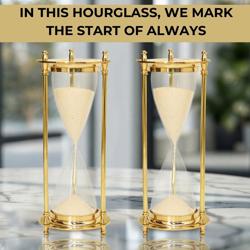 Brass Hourglass with Inspirational Quote Happy abbiversary Timeless Sand Timer