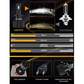 LIGUTEC Kit De Faros Auto Led H7,60W 16000LM Bombillas, 6500K Plug & Play SúPer Brillante Luz Alta Y Baja,Faros Antiniebla, IP68 Impermeable 2 Unidades