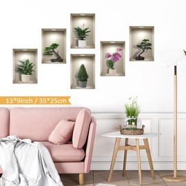 TOARTI Pack of 6 3D Wall Stickers, Vase, Green Wall Stickers for Living Room, Flowers, Plants, Wall Stickers, Vinyl Plants, Bottles, Leaf Wall Pictures for Bedroom, Office, Kitchen, Wall Decoration,