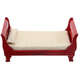 Healifty Dollhouse Bed Wooden Mini Red Single Bed Miniature Vintage Furniture Model Toy 1:12 Dollhouse Bedroom Living Room Accessories Micro Landscape Decoration