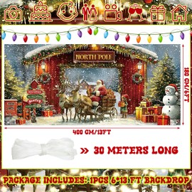 Ganeen 6 x 13 ft Christmas Garage Door Banner Cover North Pole Snowy Xmas Tree Photography Background Winter Forest Wooden Yard Sign for Xmas Holiday Winter New Year Eve Party Decorations Supplies