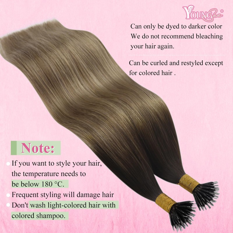 YoungSee Nano Hair Extensions Real Human Hair Brown Nano Ring