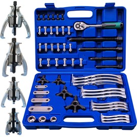 HQSSWUCH 8 in 1 Gear Puller Set, 3" 4" 6" 8" Bearing Pulley Puller Kit, Cr-V Steel 2 Jaw & 3 Jaw Gear Puller with Reversible Jaws, 72Pcs Puller Tool Set, for Bearing Gear Pulley Flywheel Removal