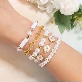 Bikasun White Daisy Beads Set for Bracelets Set, with Beads Letters, Bead Bracelets Make Yourself, for Jewellery Making Christmas DIY