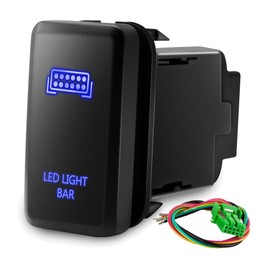 MNJ Motor Push Button Switch 12V with Wiring Kit - Blue LED LIGHT BAR Symbol, compatible with Toyota Tacoma Tundra 4Runner FJ Cruiser (Surface Size 1.54 x 0.83 inches)