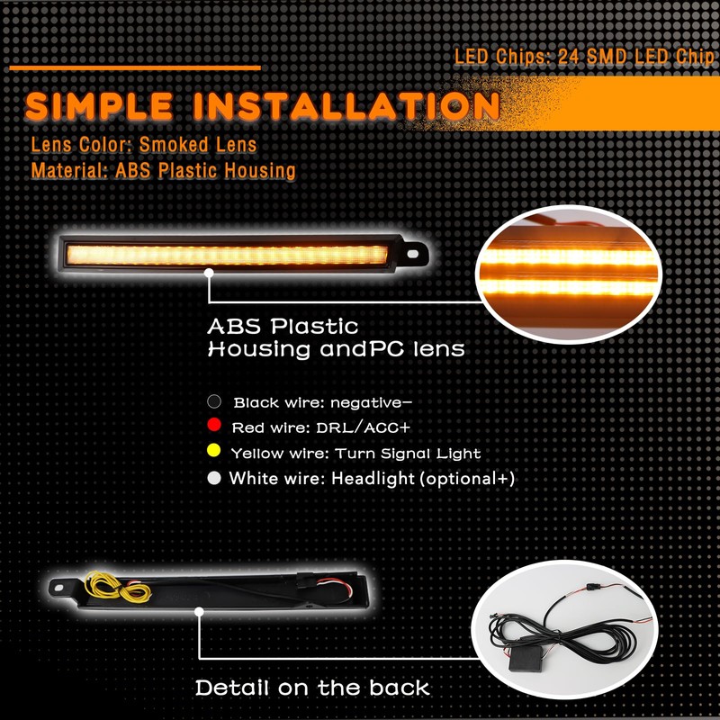 ZDEERAOTO LED Front Bumper Fog Light DRL Amber Sequential Turn
