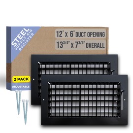 [2 Pack] Fits 12x6 Duct Opening Steel Adjustable Air Supply Grille by Handua | Register Vent Cover Grill for Sidewall and Ceiling | Black | Outer Size: 13.75" X 7.75"