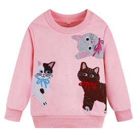 NUBEEHOHO Girls Cat Sweatshirt Toddler Girl Crewneck Pullover Sweater Casual Long Sleeve Tops Shirts Kids Winter Clothes 3T(302-Cat)