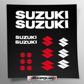 Pre-Cut Motorcycle Helmet Compatible Tank Sticker Kit Easy Fit Logos Stickersland® - Suzuki (Gloss White)