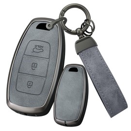 ontto Car Key Case Fits Hyundai i20N Kona i30N i30 Versa Palisade Azera Accent Solaris 2019 2020 Metal Leather Key Case Key Case Key Case Protective Cover 3 Buttons Grey B