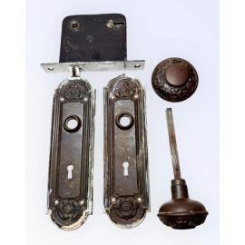 Antique Yale & Towne Nubian Door Knob Set + Back Plates & Mortise Lock Steel