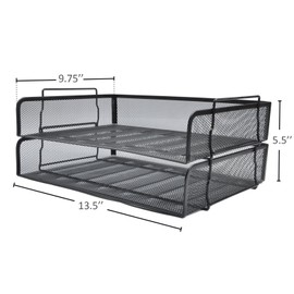 EASEPRES 2 Pack Stackable Desk Paper Tray, Metal Mesh Desktop Document Letter File Organizer for Office Home School, 13.5'' L x 9.75'' W x 5.5'' H, Black