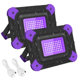 T-SUN Rechargeable Black Lights, Battery Powered Black Light for Fishing Portable Work Light for Glow Party Body Paint Fluorescent Poster Neon Party 2 Packs