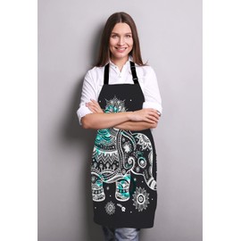 Wasach Animal Elephant Apron, Lotus Ethnic Elephant Apron,Adjustable Neck Bib Apron for Men Women,Suitable for Kitchen Cooking Waitress Chef Apron