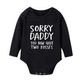G-Amber Baby Boys Girls Romper Bodysuit Infant Funny Letter Long Sleeves Jumpsuit Outfit 12-18Months Sorry Daddy You Now Have Two Bosses