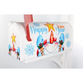 Jillions of Things Mailbox Magnet Partial Cover Whimsical Snowman Happy New Year with 4 Snowflakes - Sm Snowman w/star