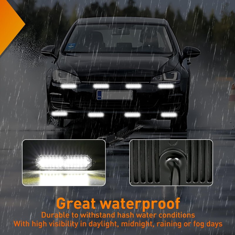 Nilight 8PCS Led Strobe Lights 12LED White Emergency Light 12V