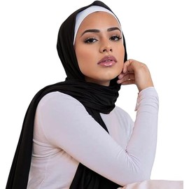 KIRAN FASHION New Premium JERSEY HIJAB Scarf Headwrap Stretchy Soft Large Plain Wrap Lycra Long (Black)