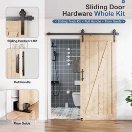 EaseLife 6.7FT Sliding Barn Door Hardware Track Kit & Handle,Big Industrial Spoke Wheel Pulley,Wall Mount,Slide Smoothly Quietly,Easy Install,Black,80" Track Fit for 36-38" Wide Opening (No Door)