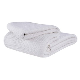 Glamburg 100% Cotton Thermal Blanket, Breathable Bed Blanket King Size, Soft Waffle Blanket, King Blanket, All Season Cotton Blanket, White