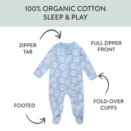 HonestBaby Sleep & Play Footed One-Piece Pajama Sleeper 100% Organic Cotton, Baby Girls, Daisy Daze