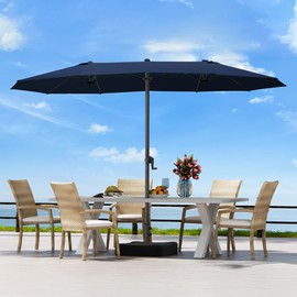 OLILAWN 15ft Large Patio Umbrellas with Base Included, Outdoor Double-Sided Rectangle Market Umbrella with Aluminium Crank, Patio Table Umbrella for Pool Beach Deck Backyard Navy Blue