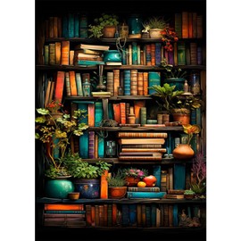 NAIMOER Bookshelf Diamond Painting Kits for Adults, DIY 5D Diamond Painting Landscape, Full Drill Diamond Art Kits Perfect for Relaxation and Home Wall Decor 30x40cm