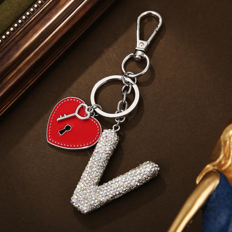 Winssigma Initial Letter Keychain, Sparkly Rhinestones Backpack Car Keychain with