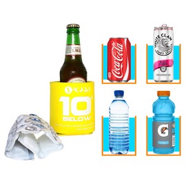 10 Below Classic Freezable Can and Bottle Cooler - Cools to Zero and Below! Swappable ThermPak - 4 in 1 Design - Yellow