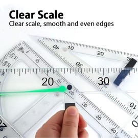 Magnetic Geometry Tool Set Clear Drafting Tools Mathematics Protractor, Triangular Scale Ruler Math Classroom Teaching Measurement Set Oversized Ruler (Transparent 4-Piece Set)