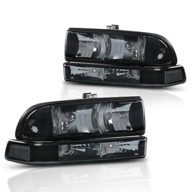 CHEDA Headlights Assembly Headlamp Compatible with Chevy Blazer 1998-2005/Chevy S10 Pickup 1998-2004 W/Bumper Turn Signal Lights Smoky Lens Black Housing Faros Conjunto De Faros