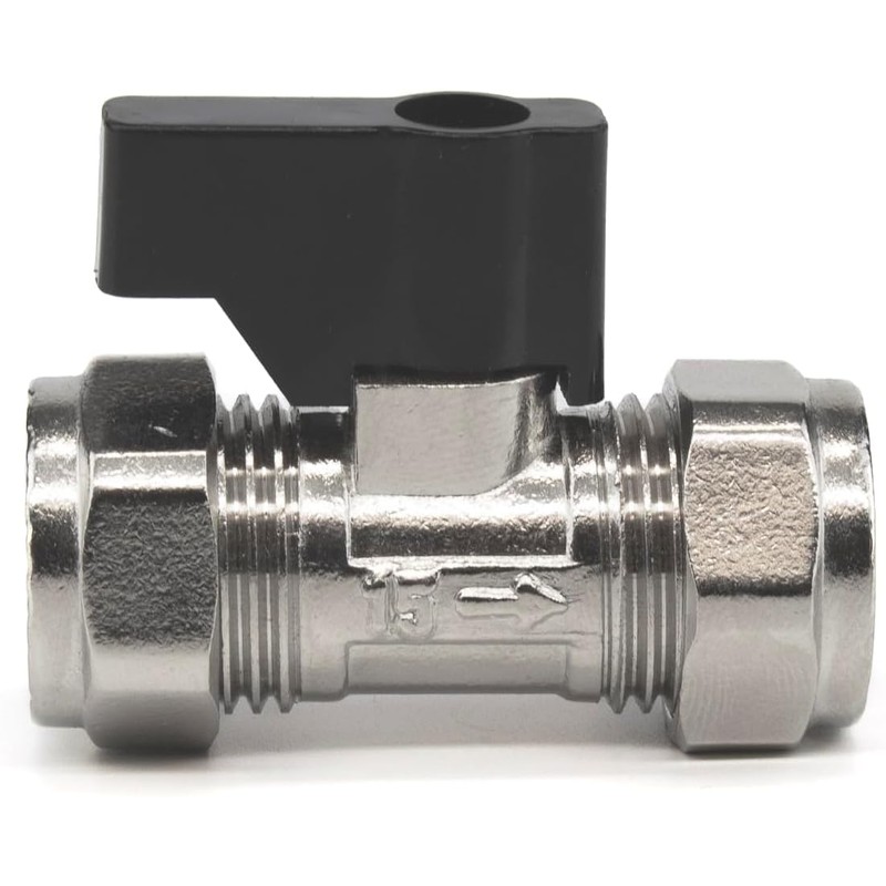 TC 15mm Compression Isolation Valve with Black Lever Handle Thumb