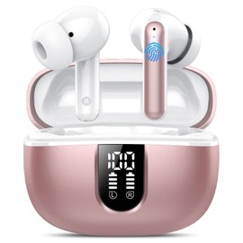 Wireless Earbuds, Bluetooth 5.4 Headphones with 4 ENC Call Noise Cancelling Mics, Bass Boost 85%, 50Hrs Playtime, IPX7 Waterproof, Mini Earbuds for Work, Sleep, Travel, USB-C, Rose Gold