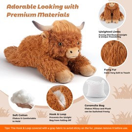 24" & 4.5 lbs Highland Cow Weighted Stuffed Animal, Adjustable Sitting & Laying Plush Toy Pillows with Removable Ceramsite Bag for Companion, Cuddly & Soft Gifts for Adults, Kids, Boys and Girls