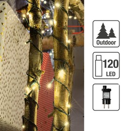hellum Outdoor Fairy Lights, 120 LEDs, Warm White, Fairy Lights with Timer, Indoor Fairy Lights, Christmas Tree, 11.9 m, Cable Colour Green <59 Lumens, 577372