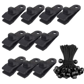 10 Pcs Tarpaulin Clips +10 Pcs Bungee Cord Ball, Shade Cloth Clips Shade Cloth Heavy Duty Lock Grip Tarp Clips Heavy Duty Lock Grip, Tarpaulin Clamps for Garden Outdoor Pool Tie Downs Canvas